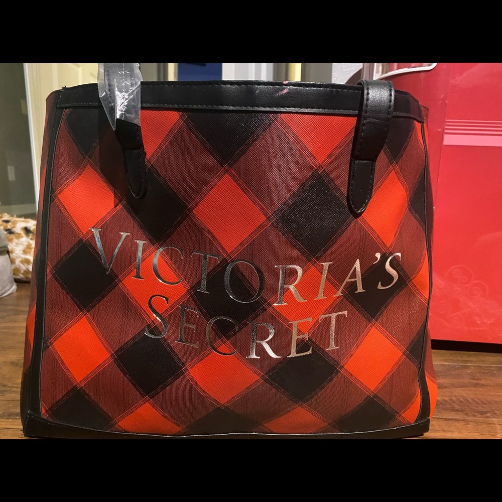 Victoria’s Secret Black Red Plaid Weekender Tote Bag holiday 2021